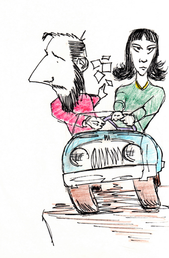 Karl and Brenda, driving